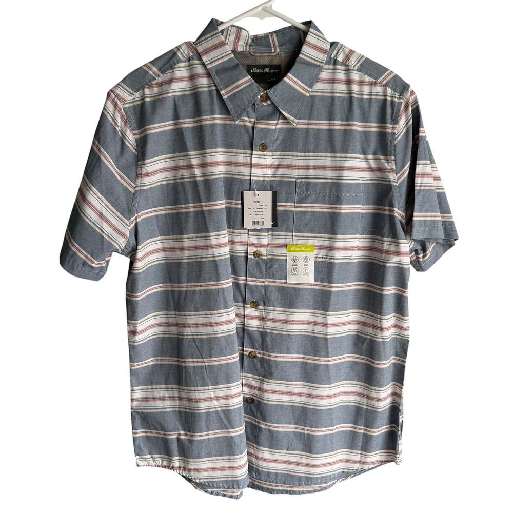 NWT EDDIE BAUER Outdoor Striped Short Sleeve Mens Casual Button Down, L